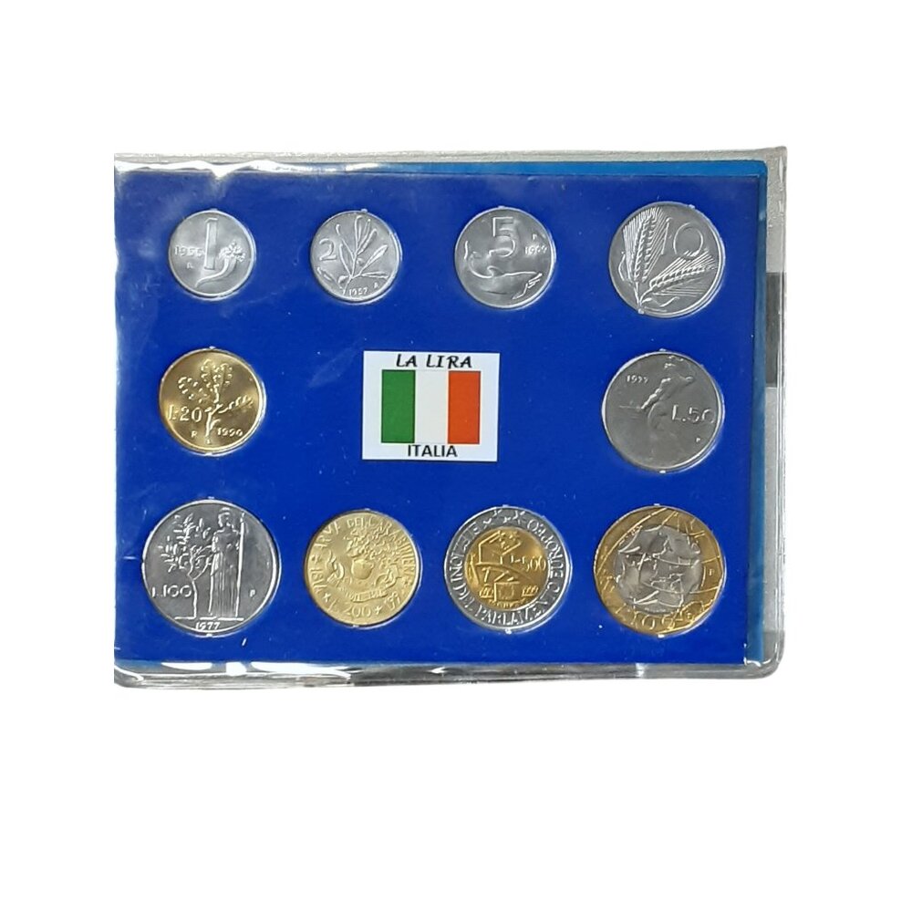 Italian Lira Coin Collection Set In Display Case With Historical Coins 1950s-199